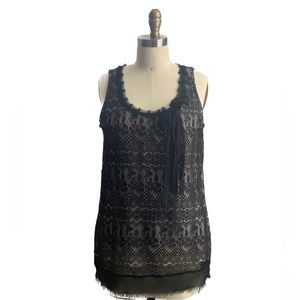 CAbi • Emily Sleeveless Black Lace Overlay Scoop Neck Blouse Tank Bow - Size S